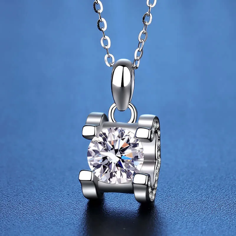 18K White Gold Square Moissanite Pendant Necklace for Women