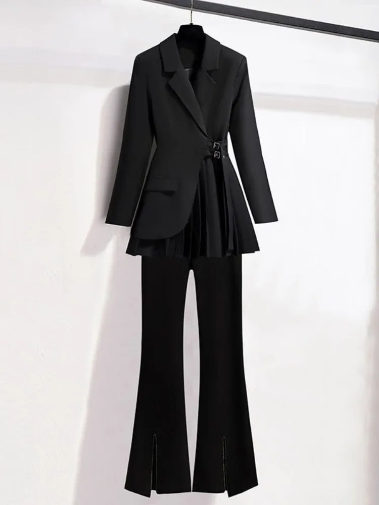 Women Pant Suits Office Sets Irregular Design Blazer Women Solid Color Bell Bottoms