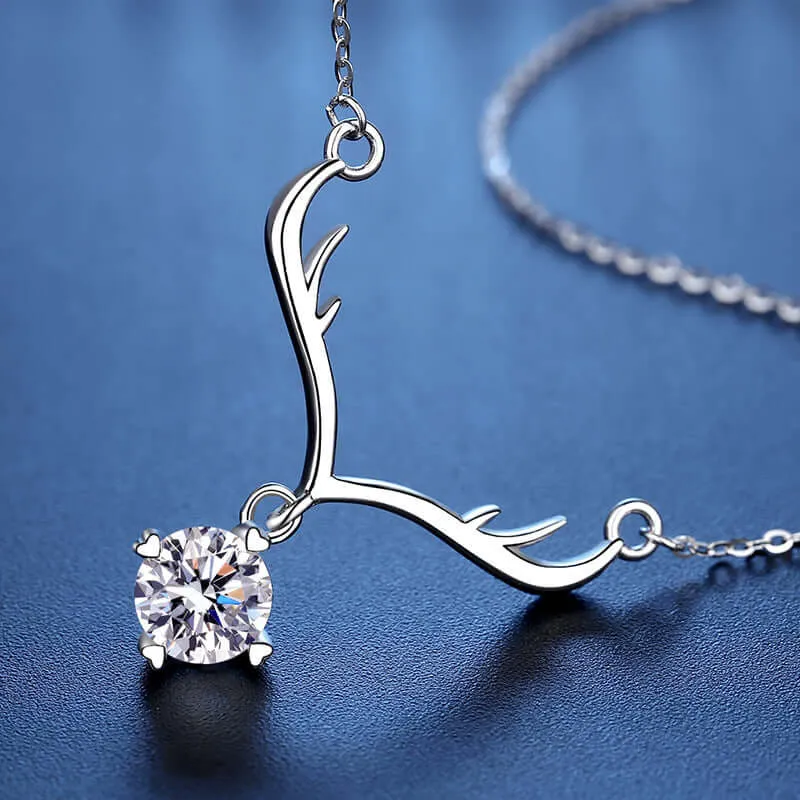 925 Sterling Silver Elk Pendant Moissanite Necklace