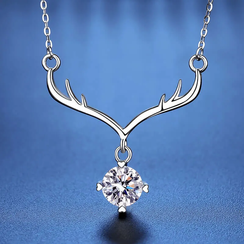 925 Sterling Silver Elk Pendant Moissanite Necklace