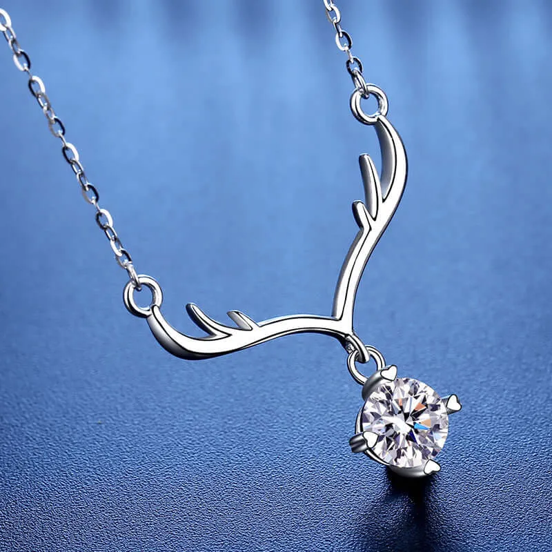 925 Sterling Silver Elk Pendant Moissanite Necklace