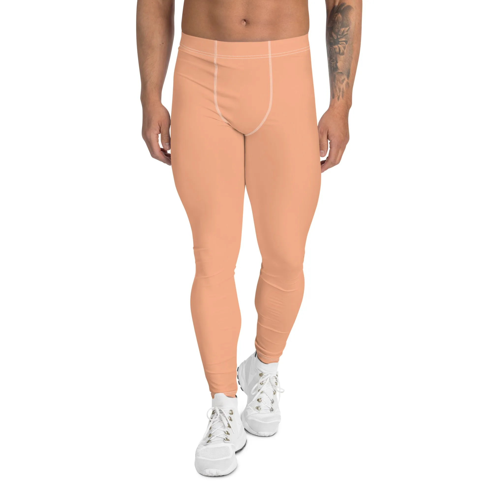 Baby Pink Nude Meggings, Solid Pink Color Premium Quality Best Designer Men's Leggings - Made in USA/EU/MX