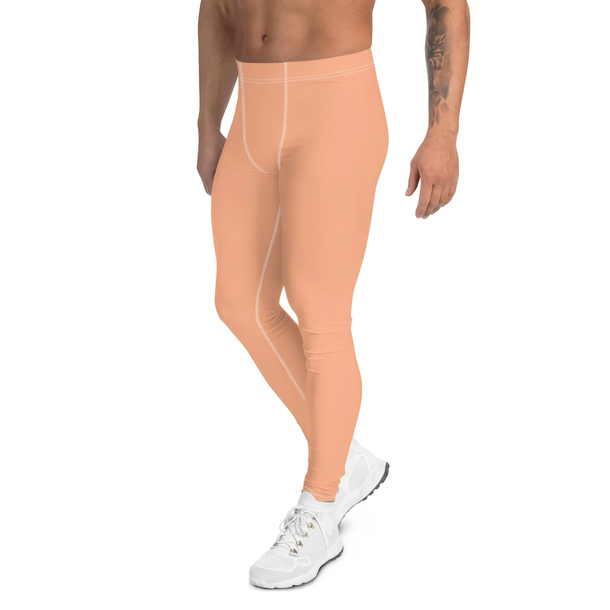 Baby Pink Nude Meggings, Solid Pink Color Premium Quality Best Designer Men's Leggings - Made in USA/EU/MX