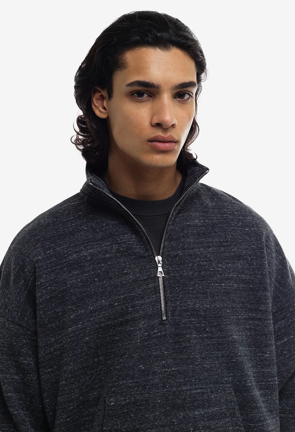 Cashmere Fleece Half Zip Pullover / Heather Black