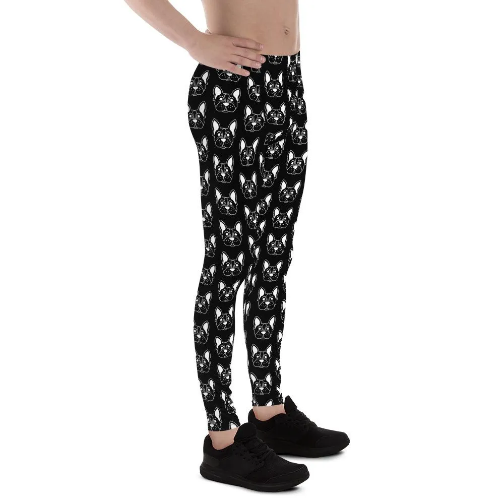 Black Bull Dog Meggings, White French Bull Dog Men's Leggings Tights-Made in USA/ EU