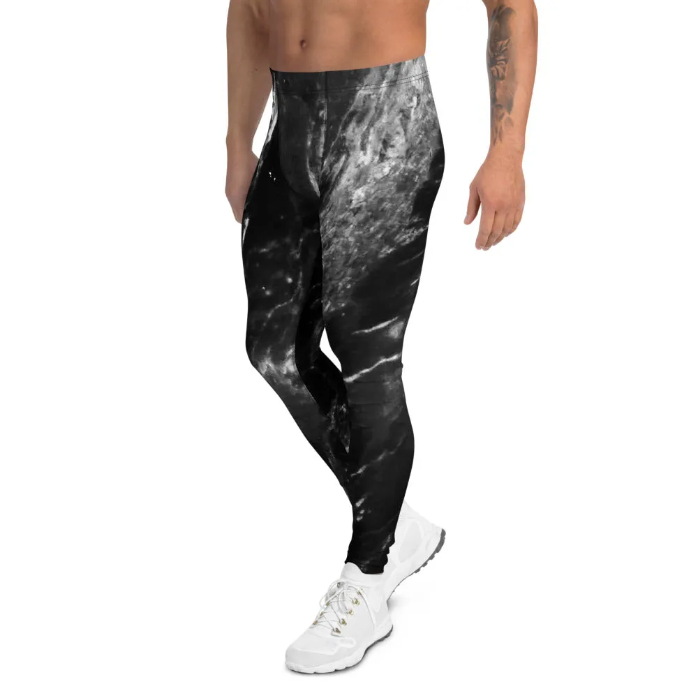 Black Grey Marble Meggings, Marbled Print Best Premium Men's Leggings-Made in USA/EU