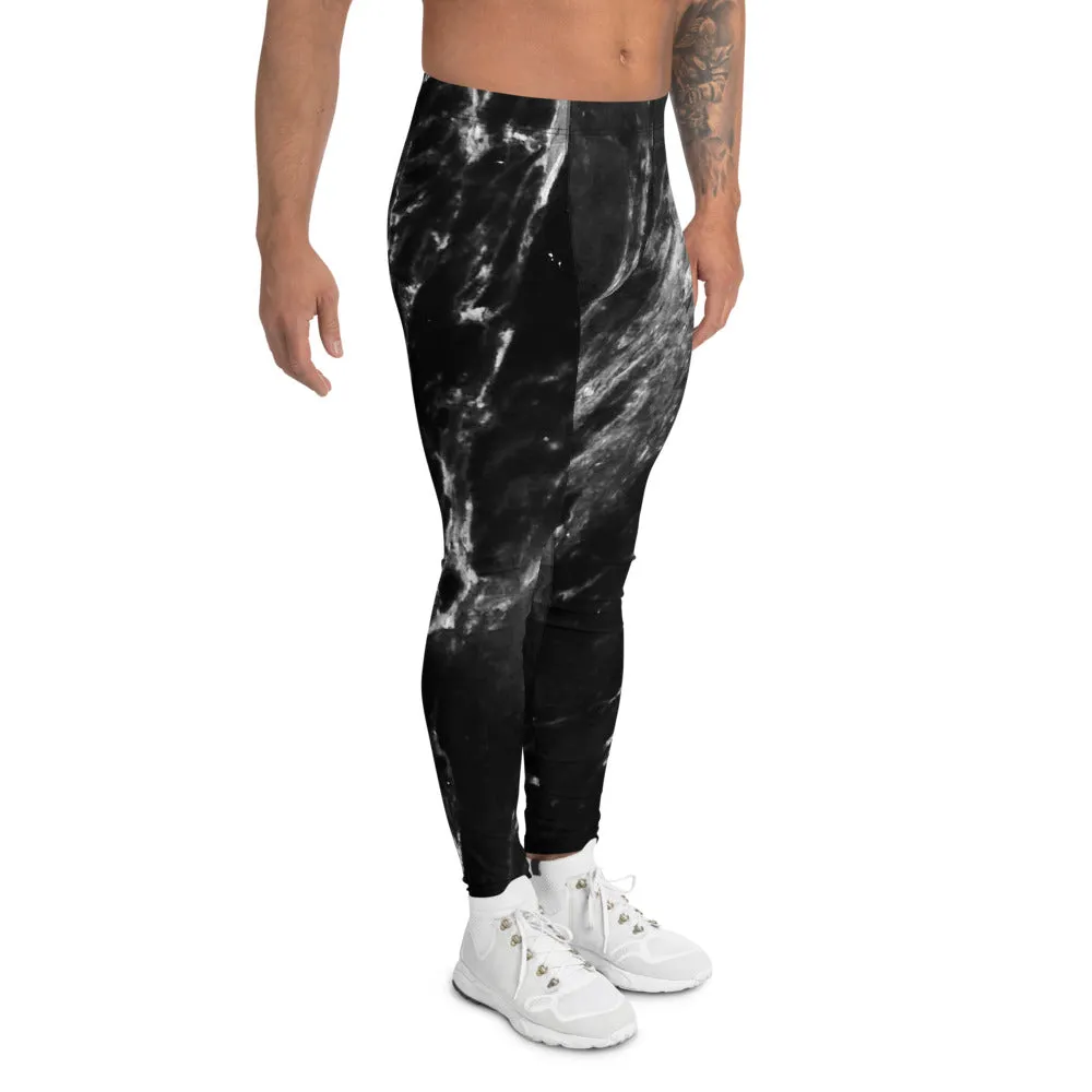 Black Grey Marble Meggings, Marbled Print Best Premium Men's Leggings-Made in USA/EU