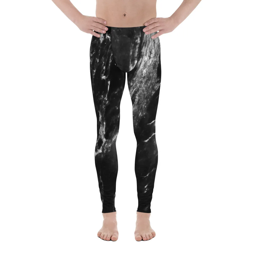 Black Grey Marble Meggings, Marbled Print Best Premium Men's Leggings-Made in USA/EU