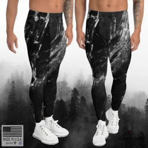 Black Grey Marble Meggings, Marbled Print Best Premium Men's Leggings-Made in USA/EU