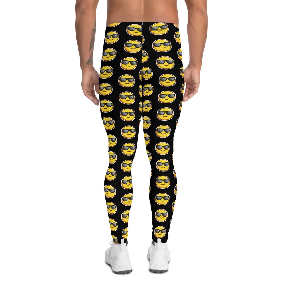 Black Sunshine Emoji Men's Leggings, Funny Meggings Compression Tights-Made in USA/EU