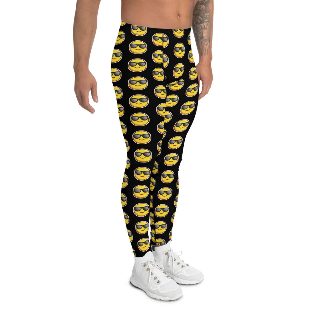 Black Sunshine Emoji Men's Leggings, Funny Meggings Compression Tights-Made in USA/EU