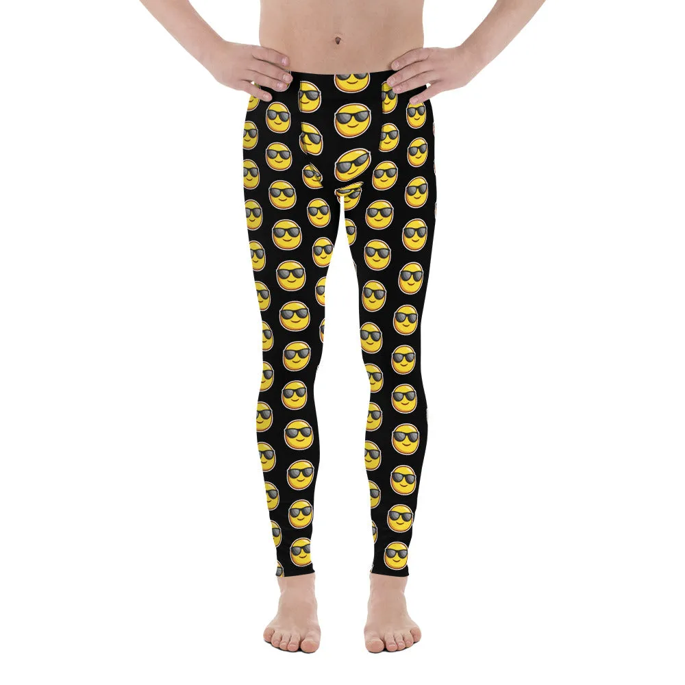 Black Sunshine Emoji Men's Leggings, Funny Meggings Compression Tights-Made in USA/EU