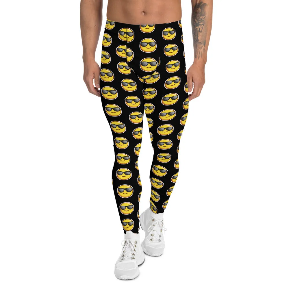 Black Sunshine Emoji Men's Leggings, Funny Meggings Compression Tights-Made in USA/EU