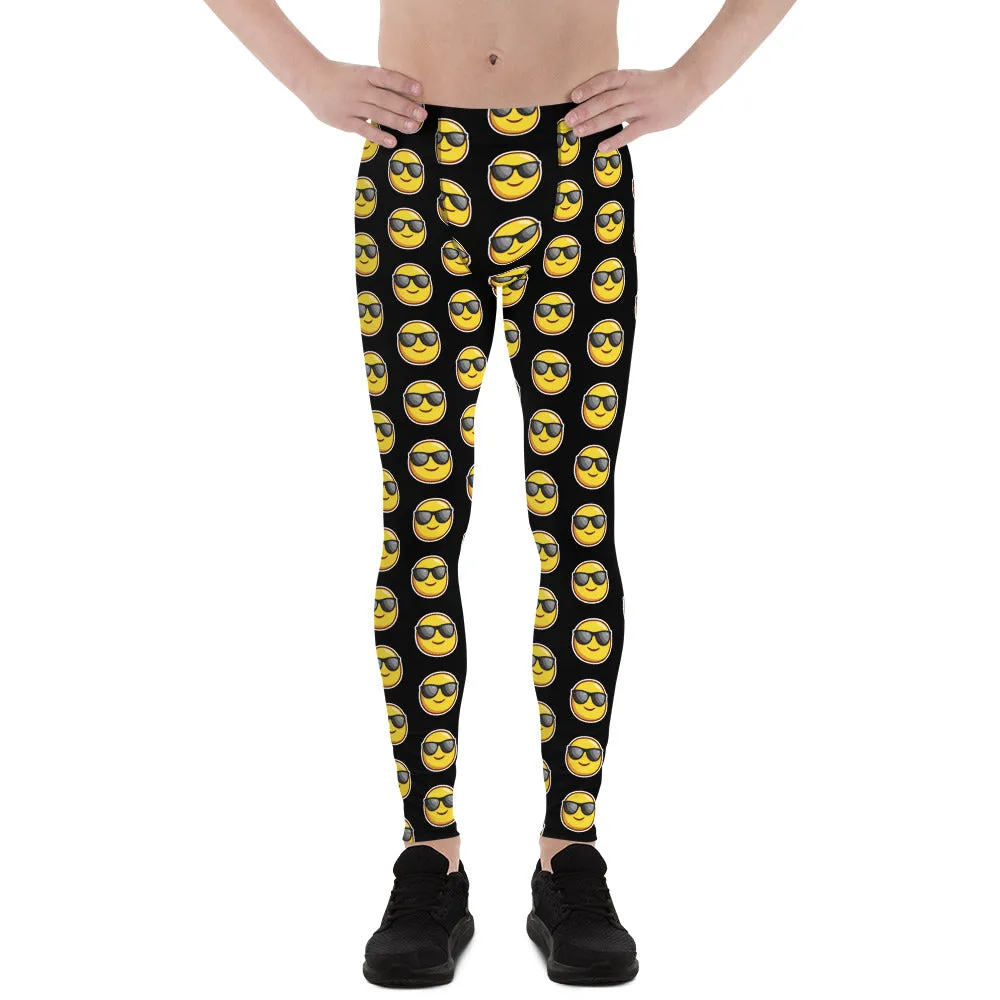 Black Sunshine Emoji Men's Leggings, Funny Meggings Compression Tights-Made in USA/EU