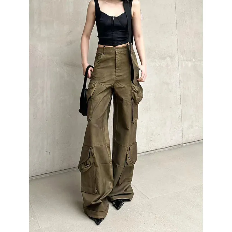 Brown High Waist Vintage Straight Wide Leg Casual Baggy Bottom