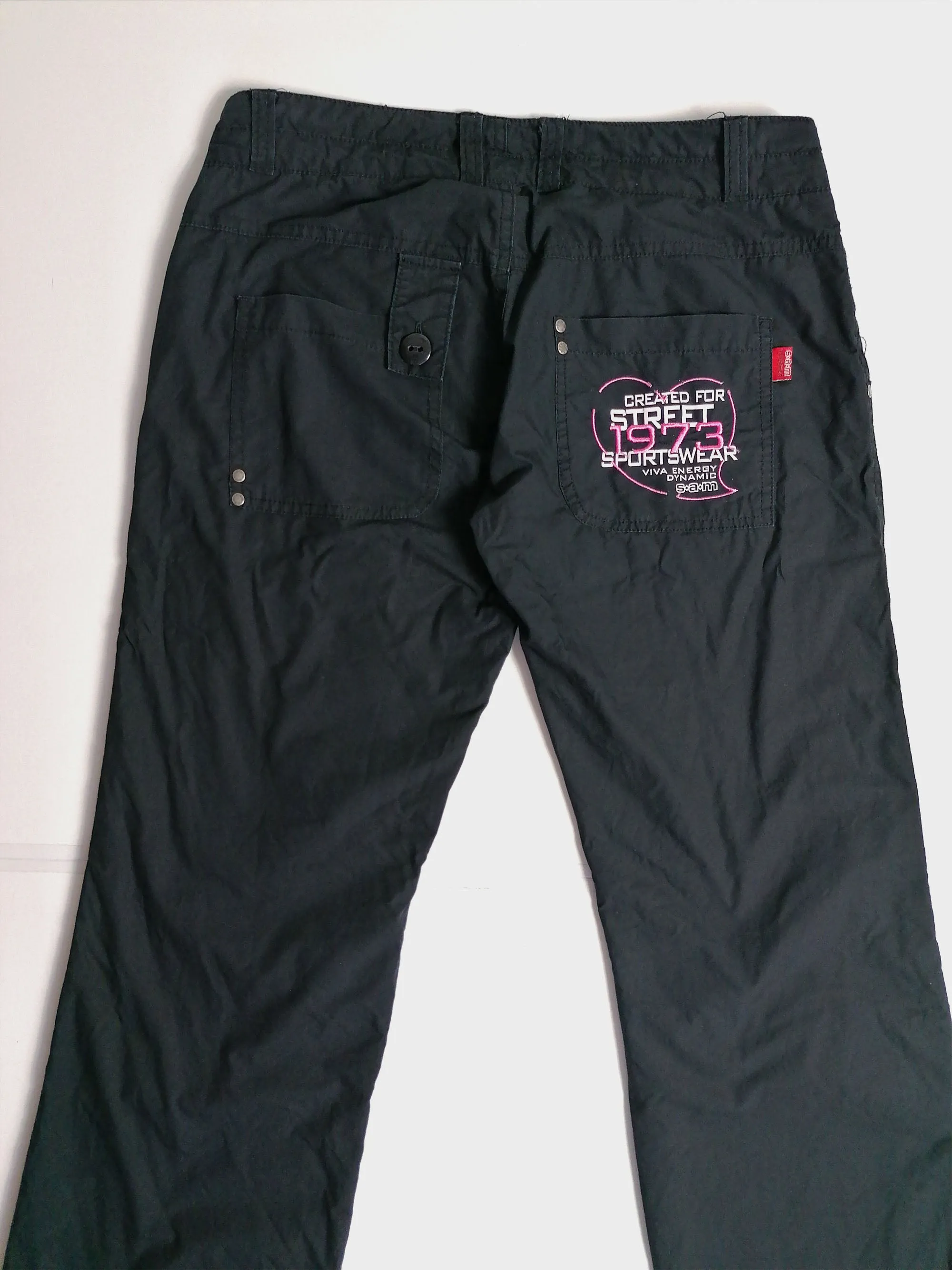 Y2K Soft Shell Low-Waist Flared Black Cargo Pants - size XS