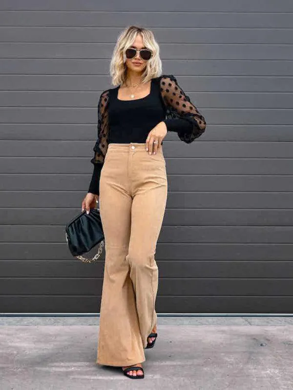 Wide Leg Flared Corduroy Women Pants