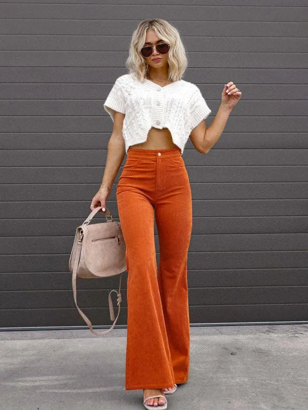 Wide Leg Flared Corduroy Women Pants