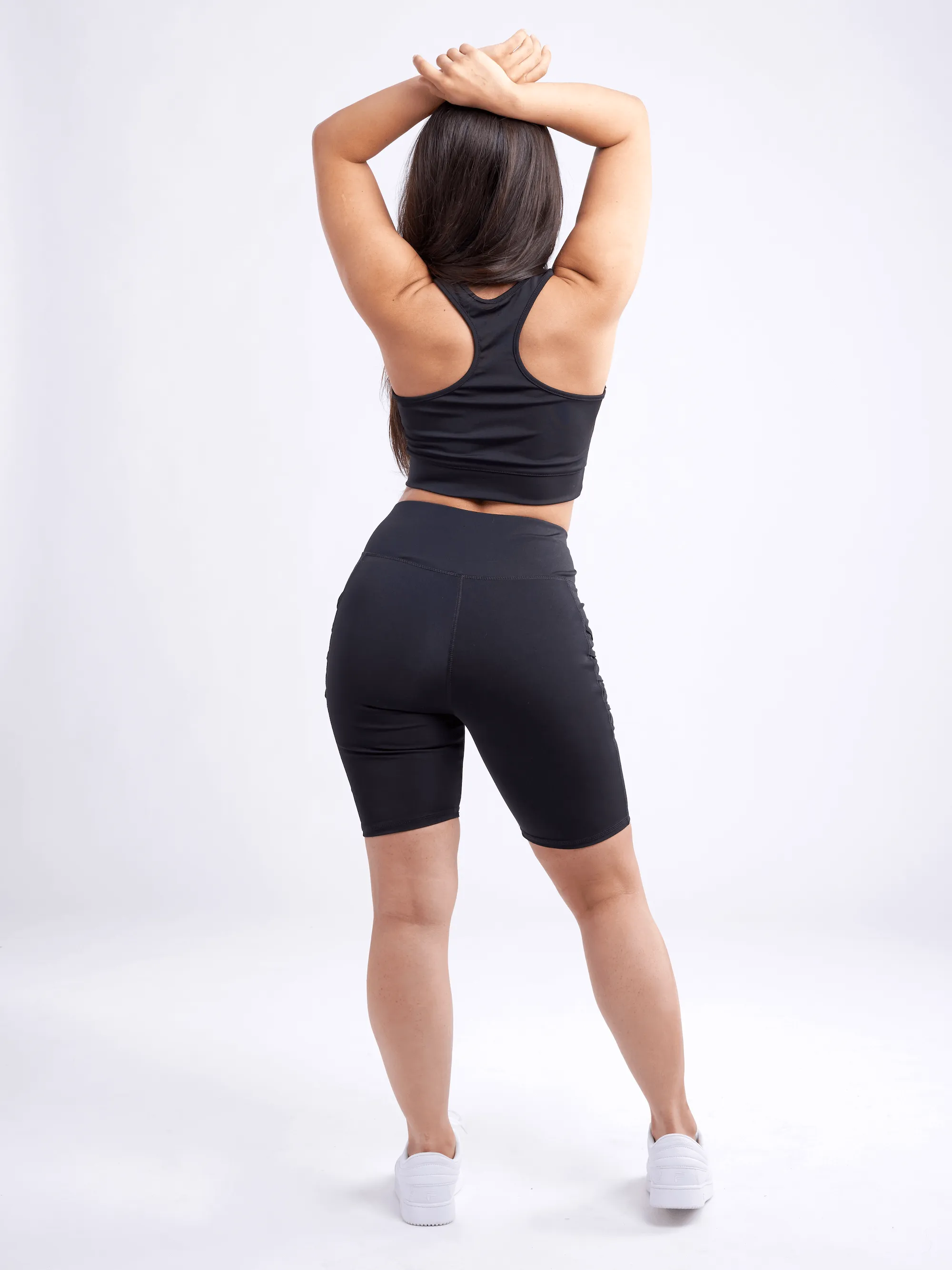 High-Waisted Workout Shorts With Pockets with Criss Cross Design