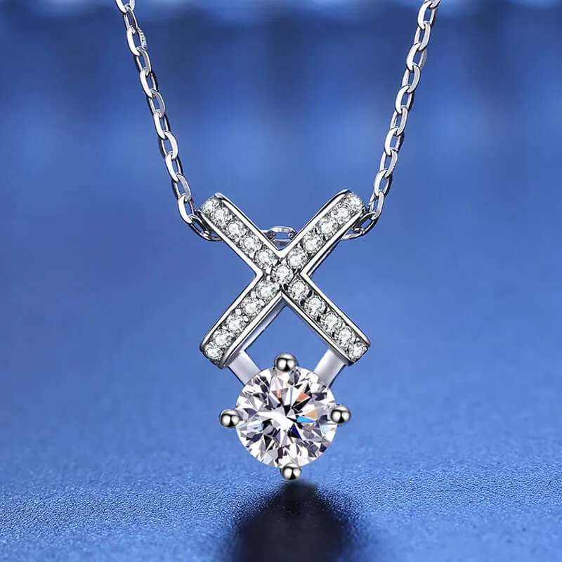 Cubic Crossed Moissanite Necklace