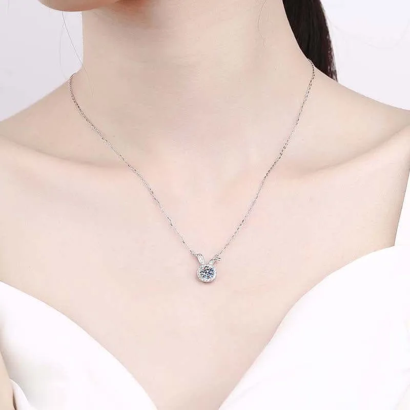 Cute Bunny S925 Silver Moissanite Necklace