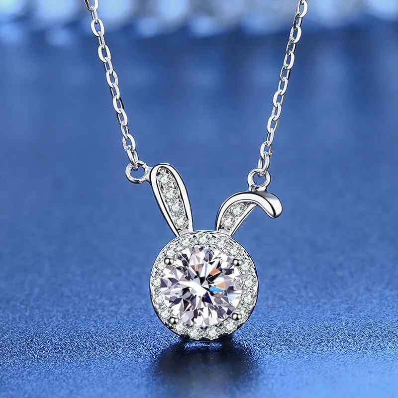 Cute Bunny S925 Silver Moissanite Necklace