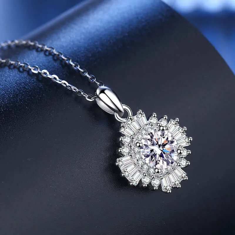 Diamond Square Sunflower Moissanite Necklace