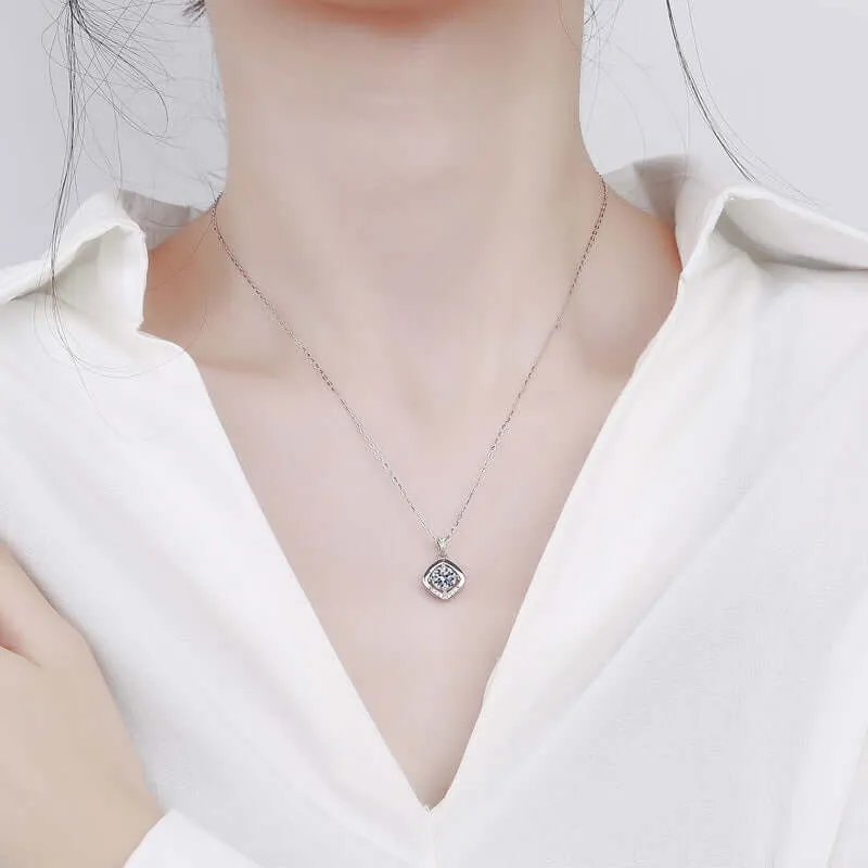 Diamond Square Wrapped Moissanite Necklace