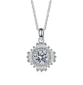 Diamond Square Sunflower Moissanite Necklace