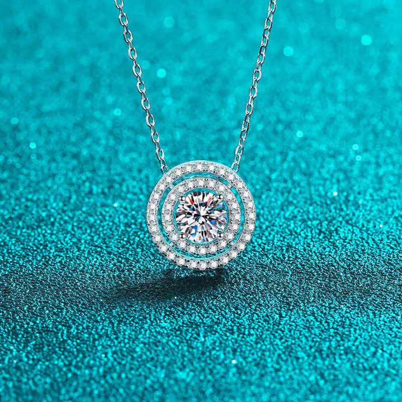 Double Round Moissanite Necklace in Silver