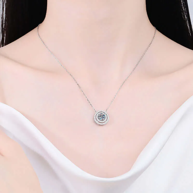 Double Round Moissanite Necklace in Silver