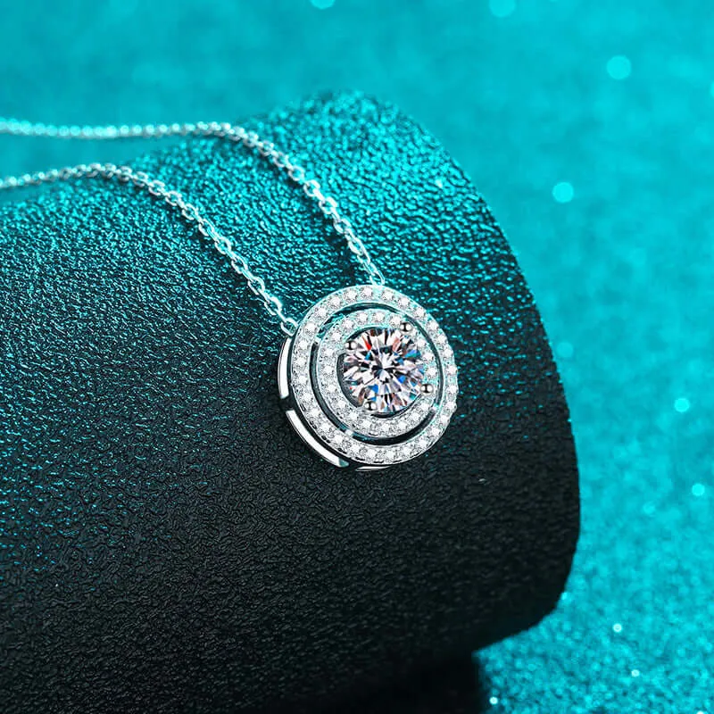 Double Round Moissanite Necklace in Silver