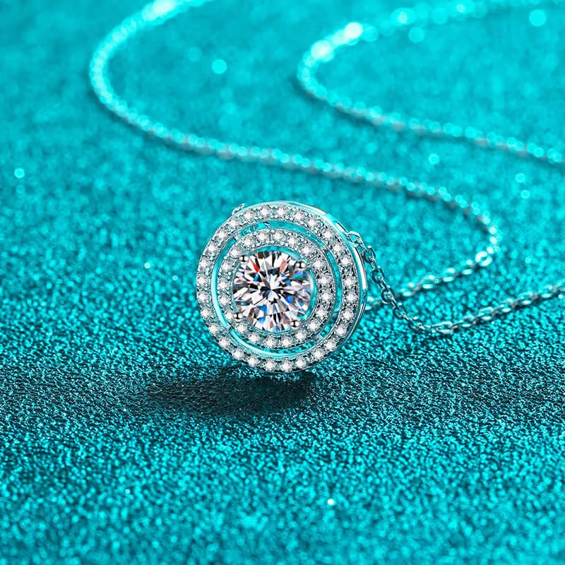 Double Round Moissanite Necklace in Silver