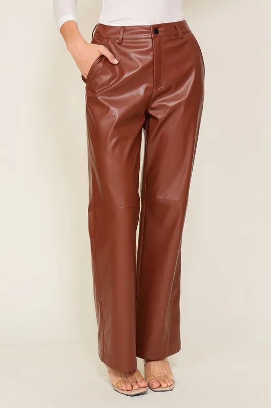 High Waisted Zipper Down P/U Leather Pants