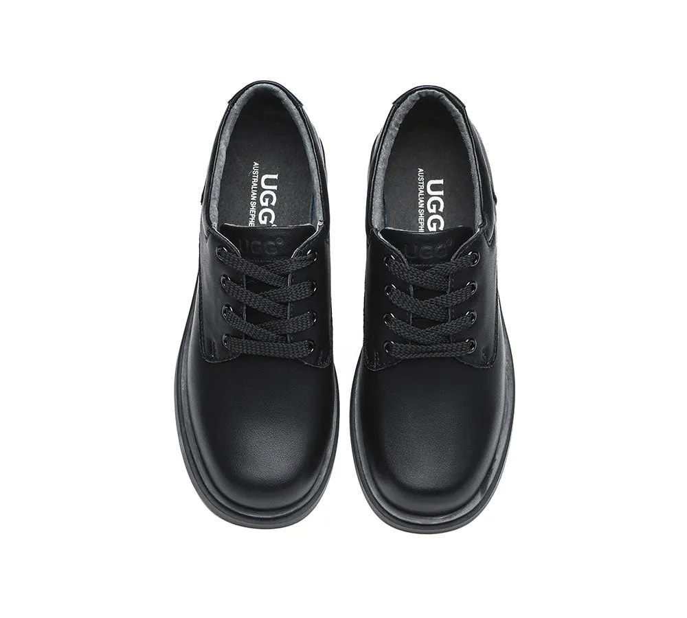 UGG Australian Shepherd Black Leather Senior Lace Up School Shoes