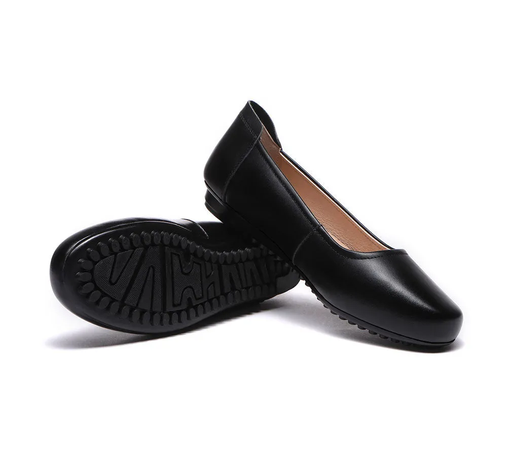 UGG Australian Shepherd All-Black Leather Women Ballet Flat Fern