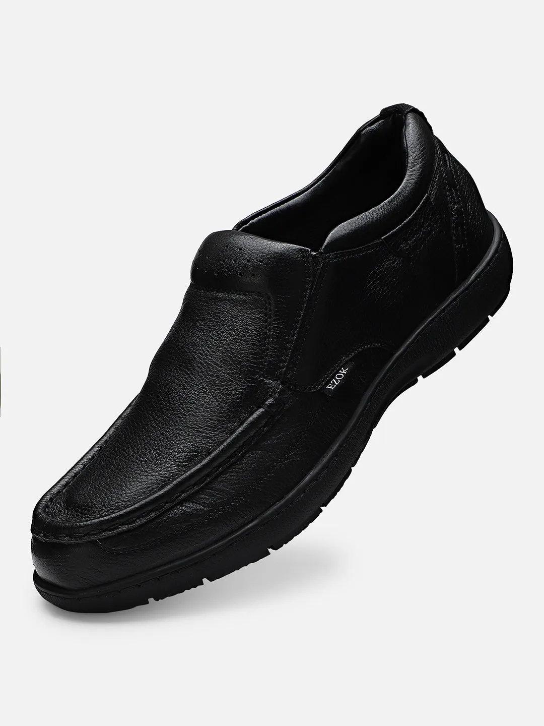 Ezok Men Black Leather Casual Shoes