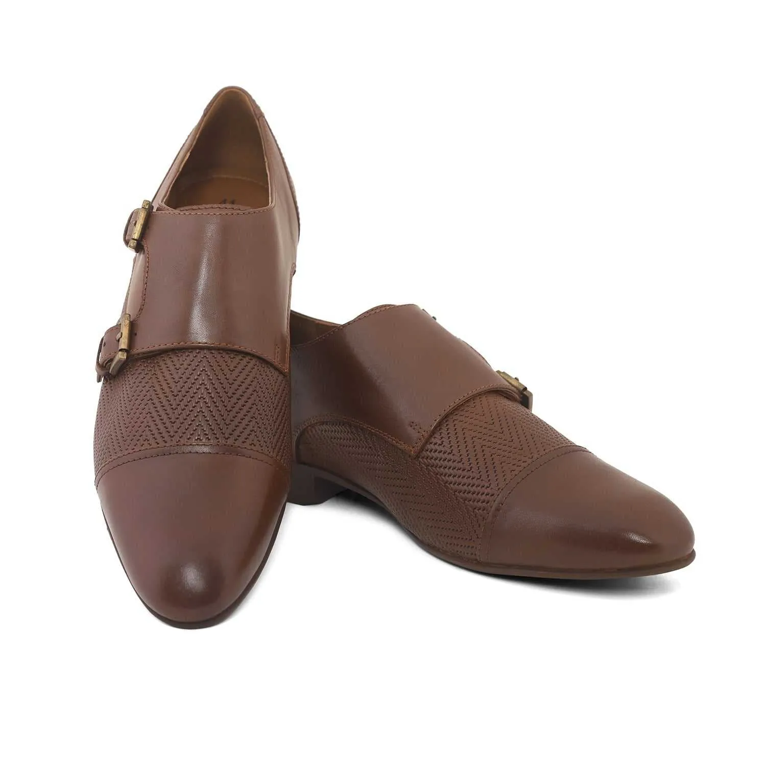 Ezok Men Brown Formal Monk Straps