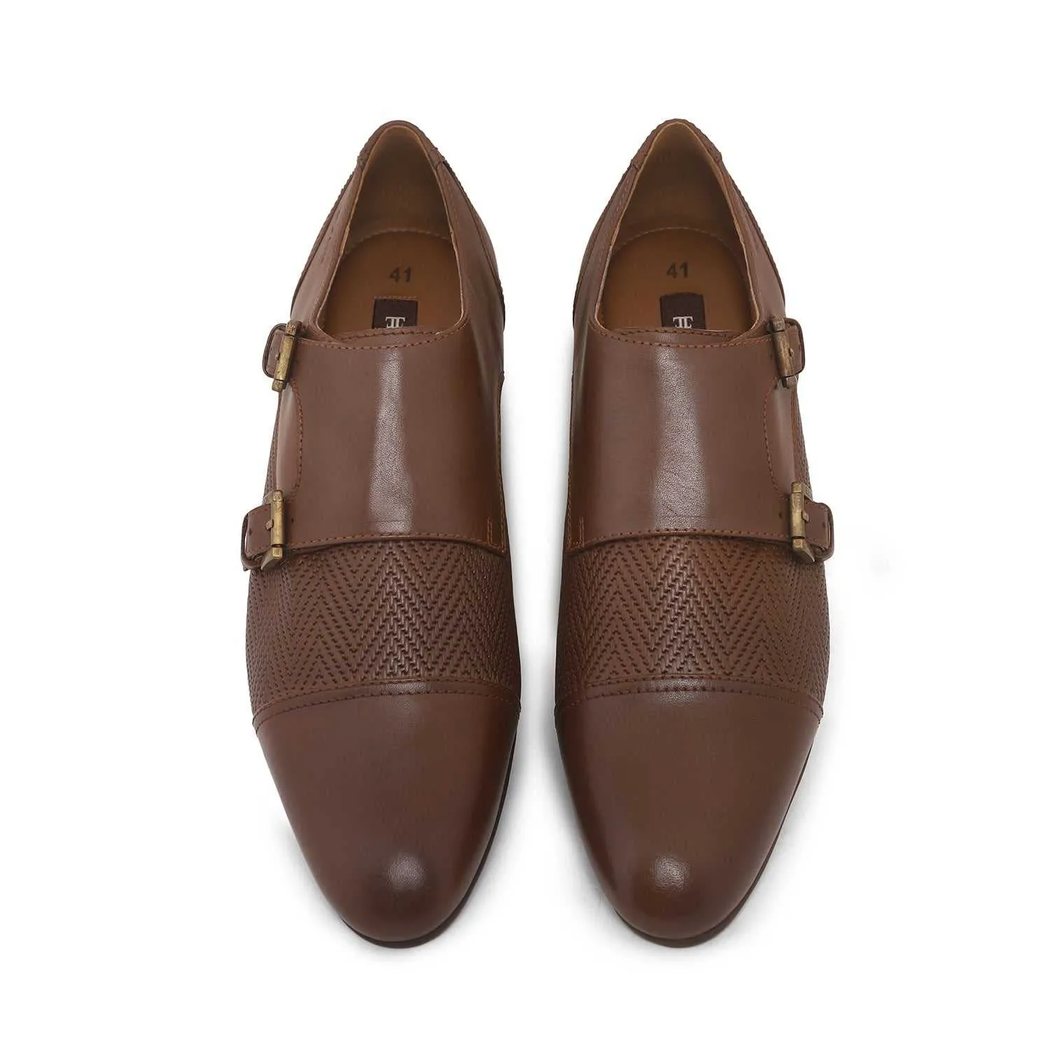 Ezok Men Brown Formal Monk Straps