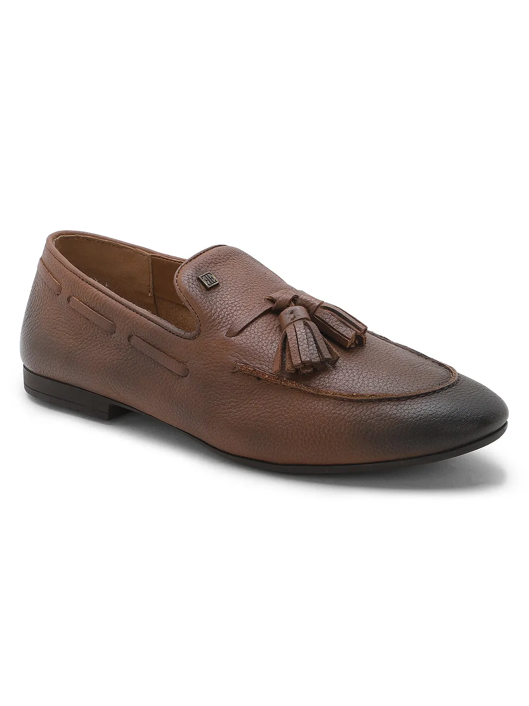 Ezok Men Brown Leather Semi Formal Shoes