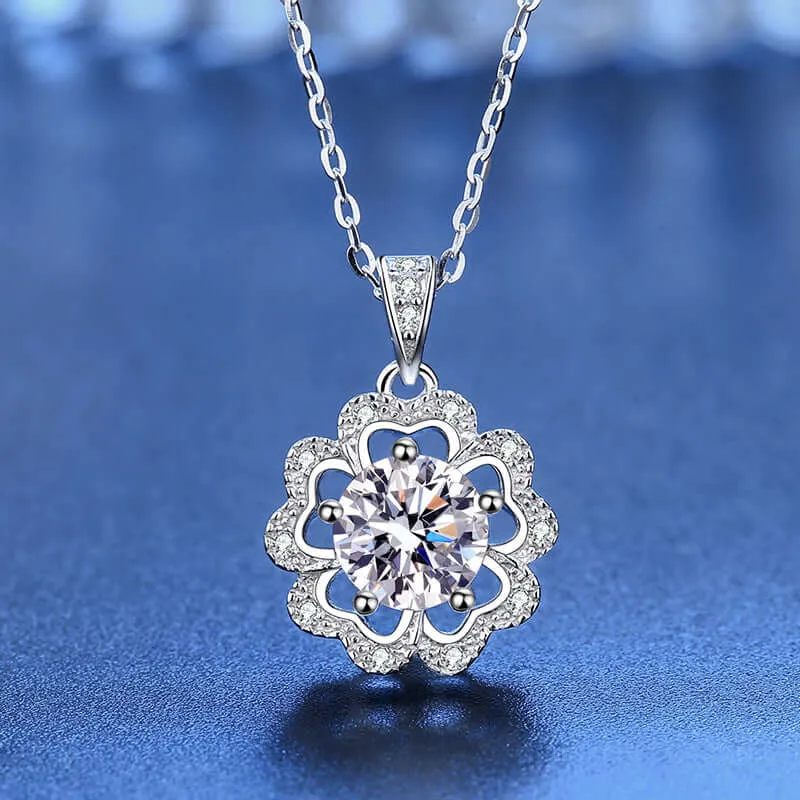 Five Petal Flower S925 Silver Moissanite Necklace