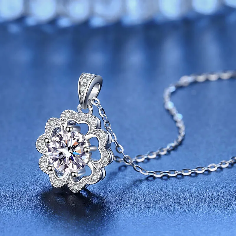 Five Petal Flower S925 Silver Moissanite Necklace