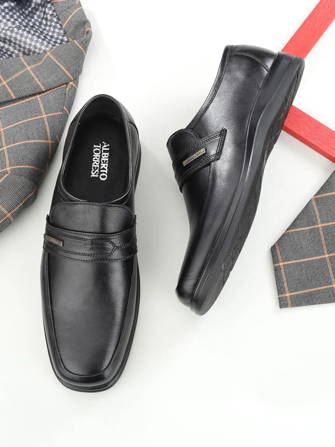 Alberto Torresi Genuine Leather Black Slipon Formal Shoes For Men