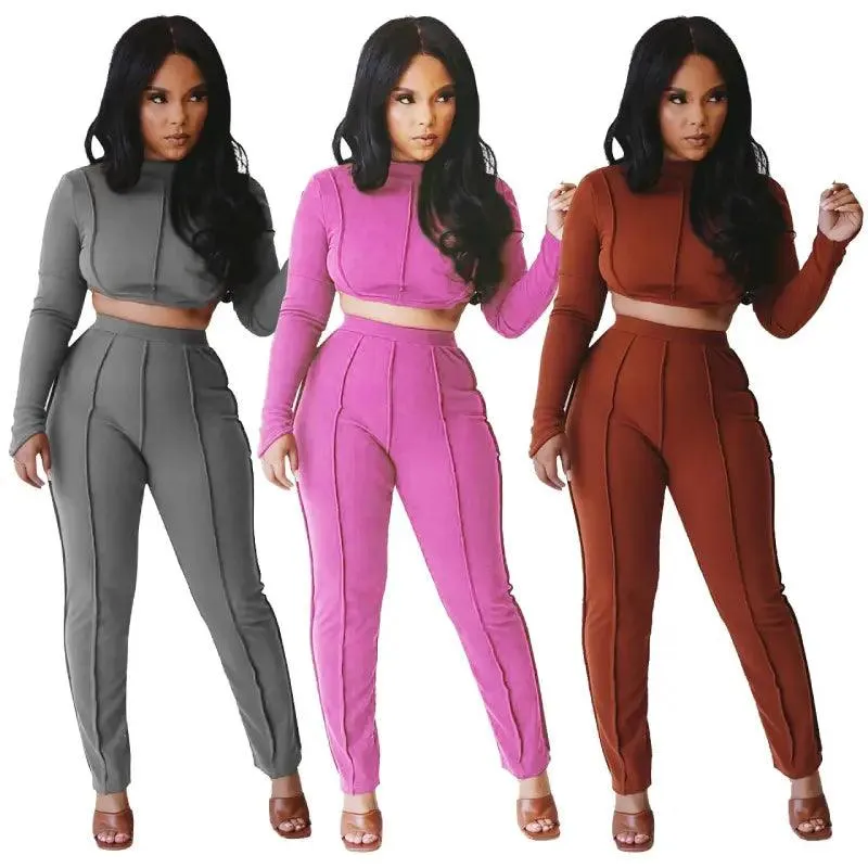 Fashion Women Two Piece Set Backless Cross Bangdage Crop Top   Long Pants Tracksuit Jogging Femme Outfits Winter Sportwear