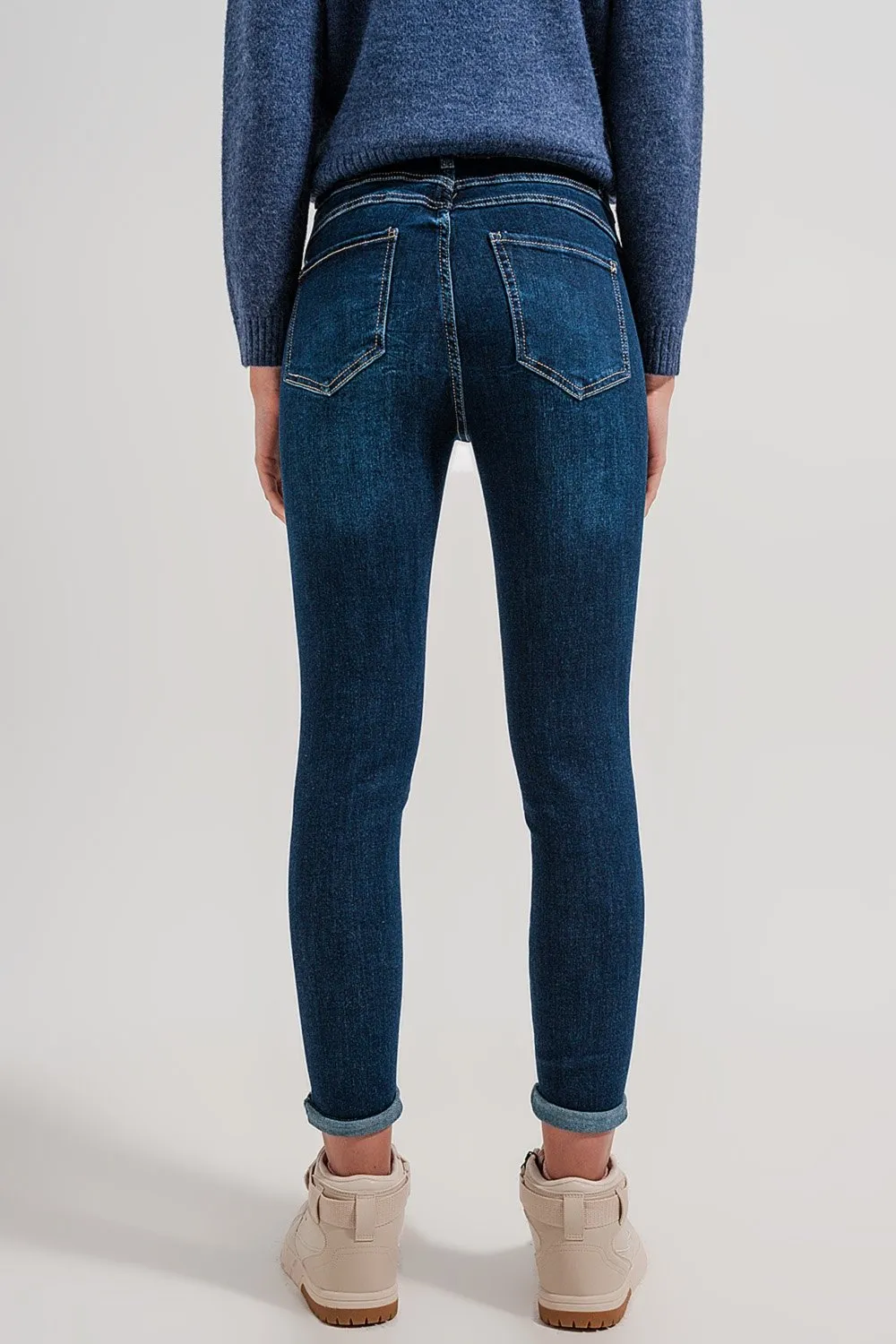 High Waist Skinny Fit Jeans in Dark Blue