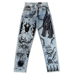 Hip Hop Dragon Print Graphic Baggy Jeans Men Women Goth New High Waist Wide Trousers wide leg jeans Harajuku Denim Y2k Pants