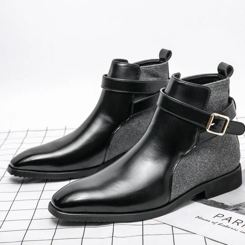 Men's Business Leather Ankle Dress Boots - HZ130 Casual Shoes