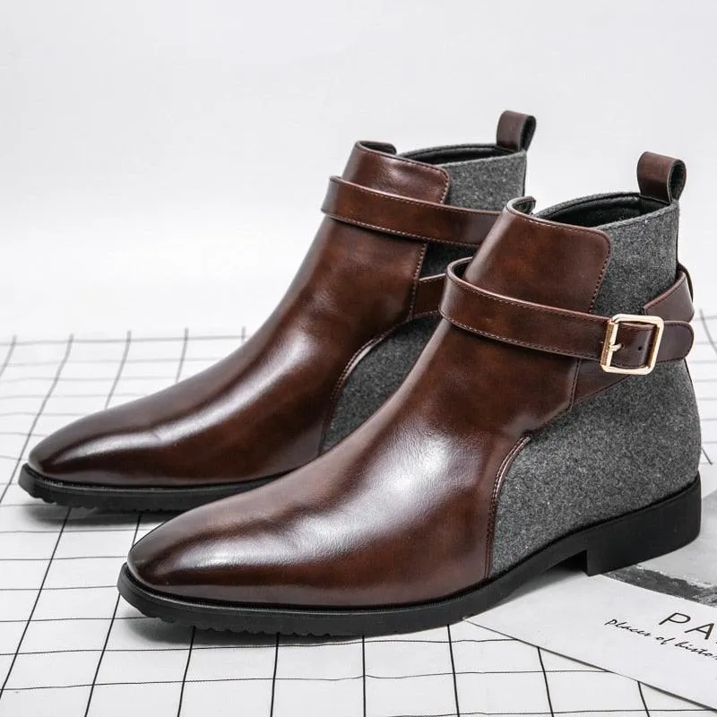 Men's Business Leather Ankle Dress Boots - HZ130 Casual Shoes