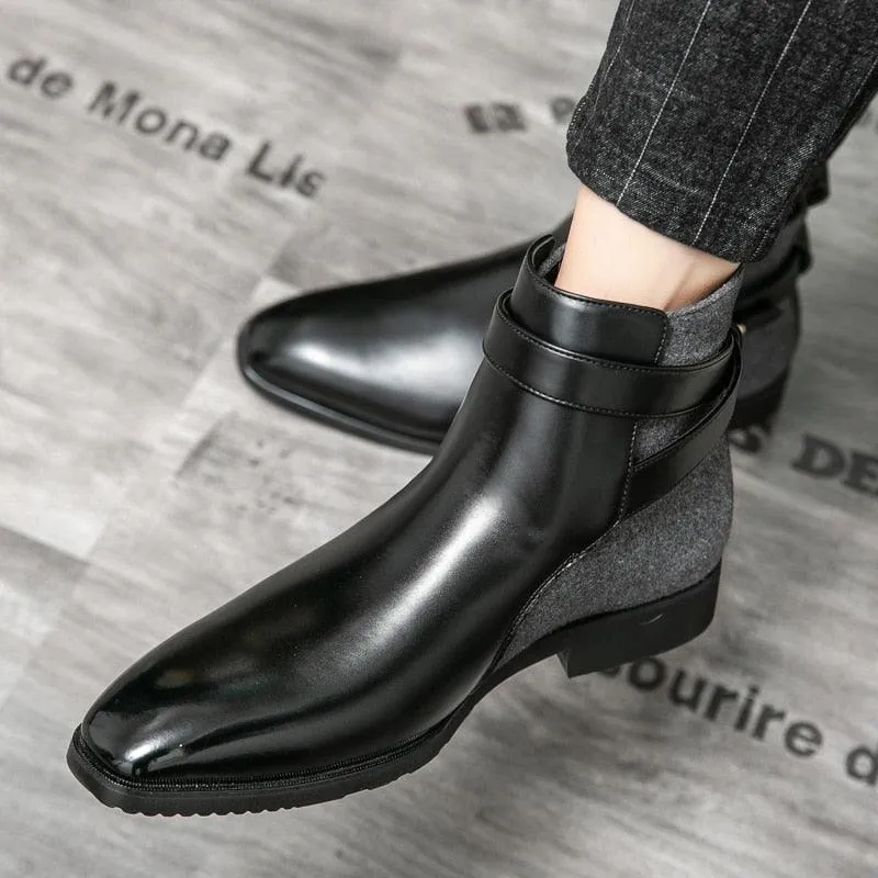 Men's Business Leather Ankle Dress Boots - HZ130 Casual Shoes