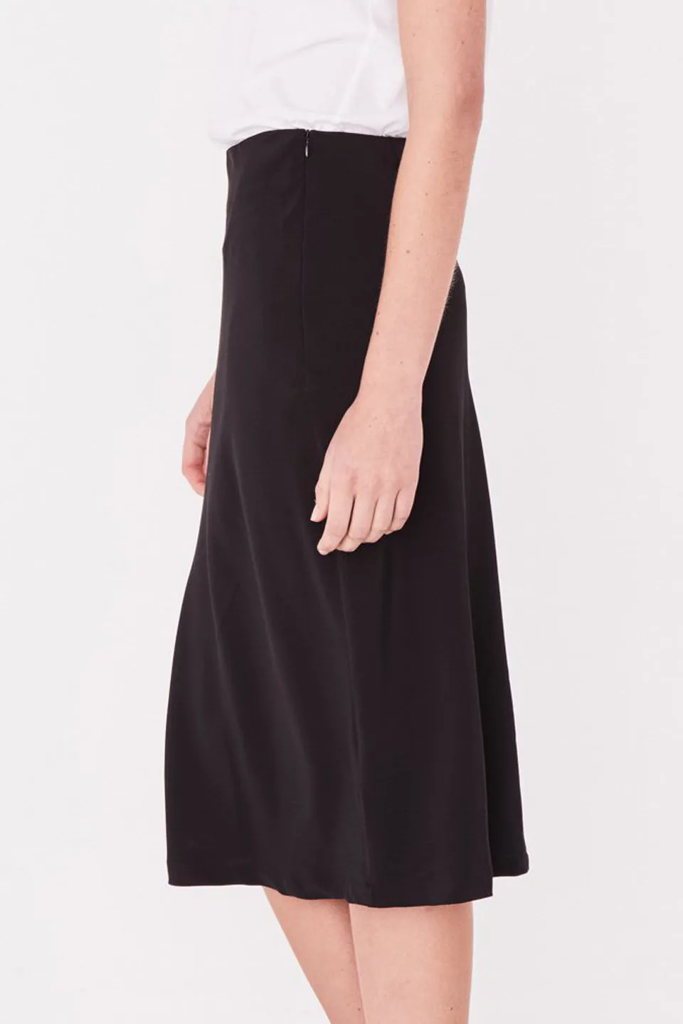 Malene Black Silk Midi Skirt